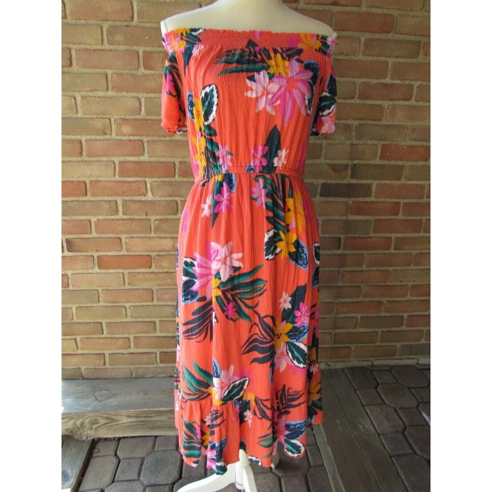 Old Navy Off the Shoulder Midi Dress Womens M Waist Defined Crinkle Gauze Floral